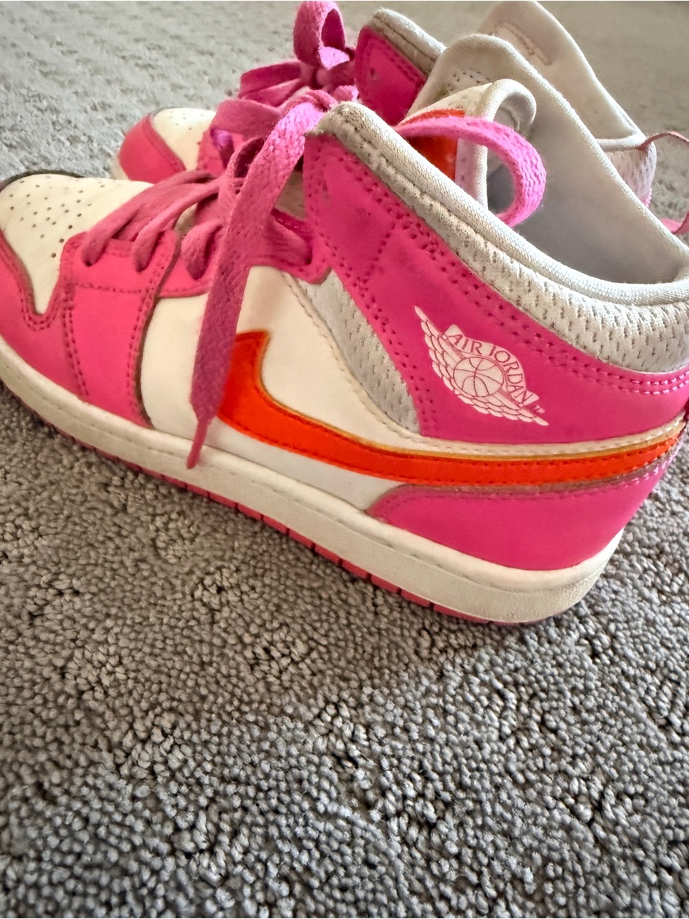 Nike Air Jordan Pink, White & Orange Mid-Top Sneakers size 3 - Picture 3 of 5